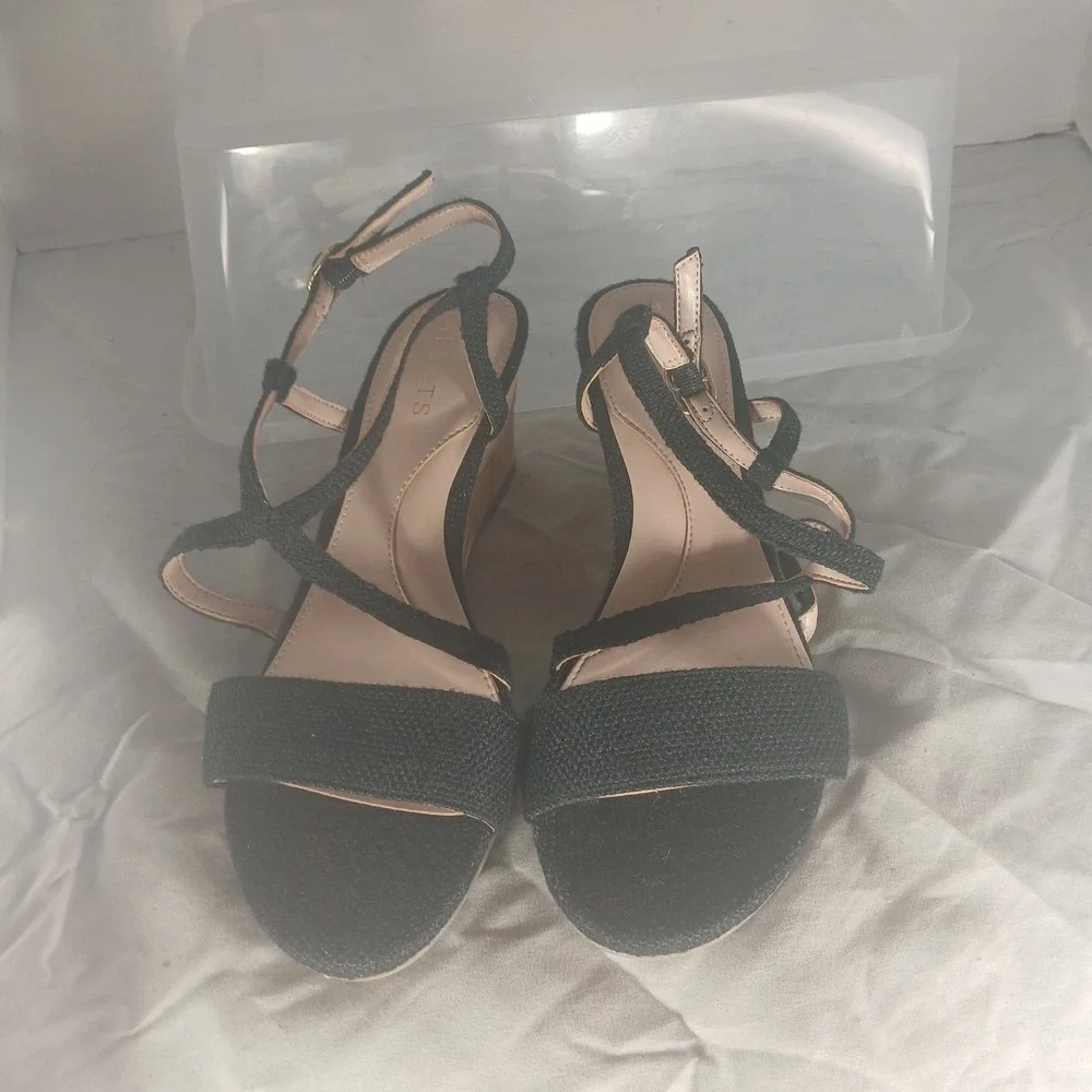 Talbots Black Woven Espadrille Wedge‎ Sandals Women's Size 8.5M